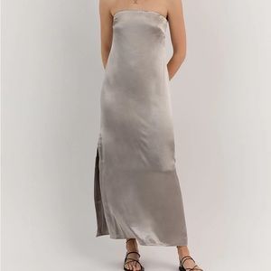 Dissh Mia Pewter Strapless Satin Dress